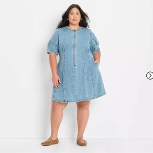 Future Collective RT: $45 Corset Denim Mini A-Line Dress Medium Wash size Large